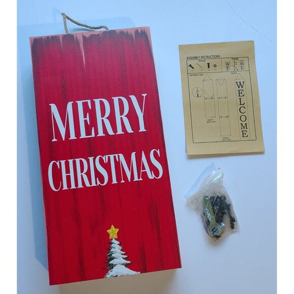 Wooden Merry Christmas Sign Red Snowy Tree Stackable Panels Holiday Cheer Decor - Picture 11 of 16